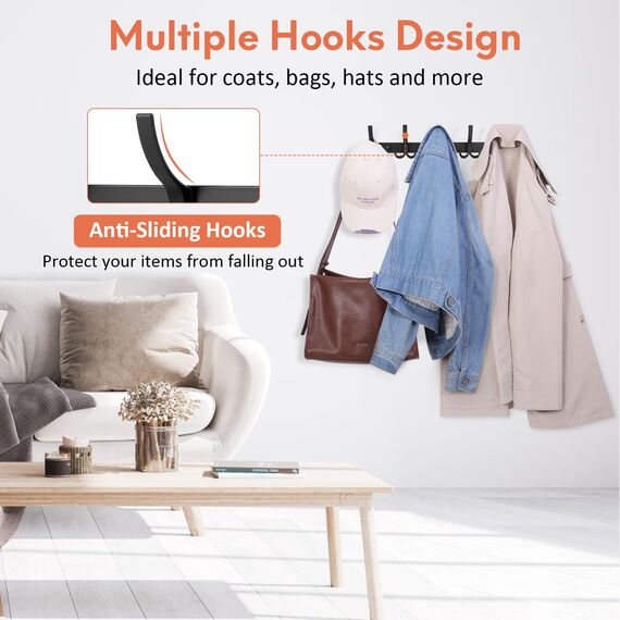 Optish 2 Stück Garderobenhaken mit 15 Haken, Kleiderhaken wand für Schlafzimmer Bad Küche, Hakenleiste Garderobe für Jacken, Mäntel, Taschen, Hüte und Schals bieten (Schwarz)