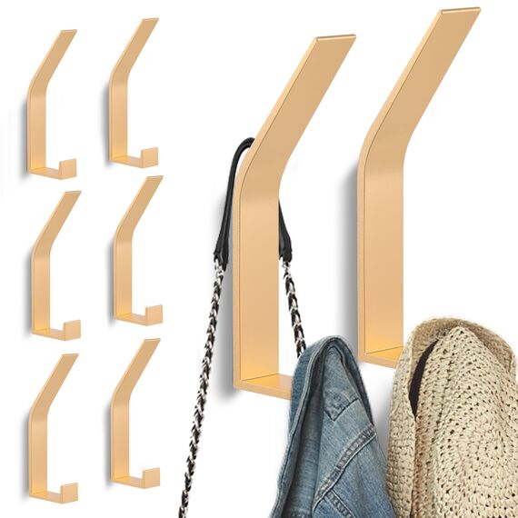 Kssvzz 8 Stück Golden kleiderhaken Wand zum Bohren-Schrauben unsichtbar, Moderne Garderobenhaken Garderobenleiste Wand für Garderobe, Jacken, Mäntel, Cap, Schals, Handtuch, Handtaschen und Mehr