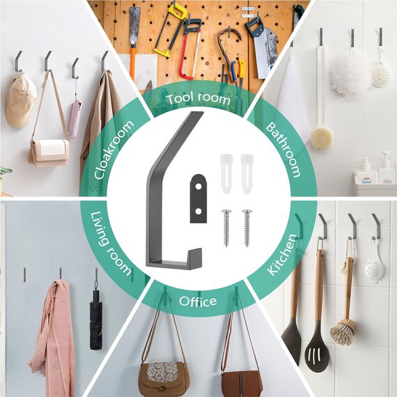 Kssvzz 8 Stück Grau kleiderhaken Wand zum Bohren-Schrauben unsichtbar, Moderne Garderobenhaken Garderobenleiste Wand für Jacken, Mäntel, Cap, Schals, Handtuch, Handtaschen und Mehr