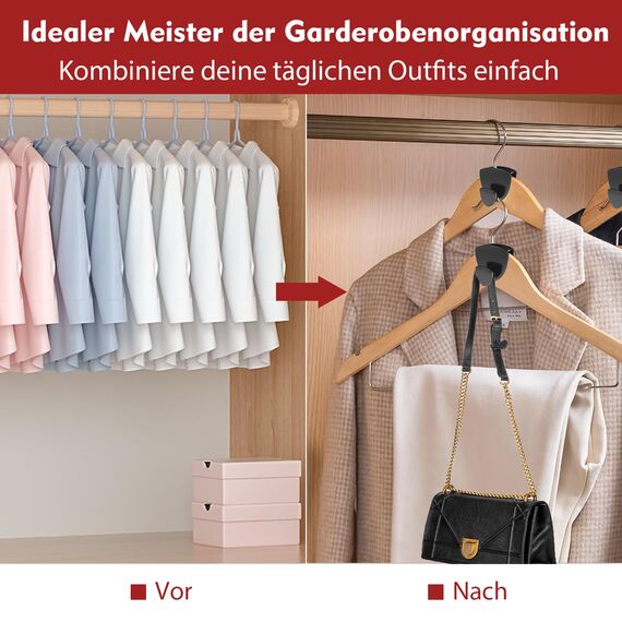 Kleiderbügel Platzsparend 50 Stück - Schwerlast Organizer bis 20KG | Stabile platzsparende Kleiderbügel zur Kleider-Aufbewahrung | Schwarz