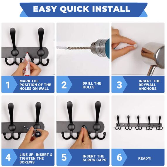 GlazieVault Kleiderhaken wand - Garderobenleiste Edelstahl (2 Stuck), Garderobenhaken Schwere, Garderobe Wandhaken, Wandgarderobe, Hakenleiste (Schwarz)