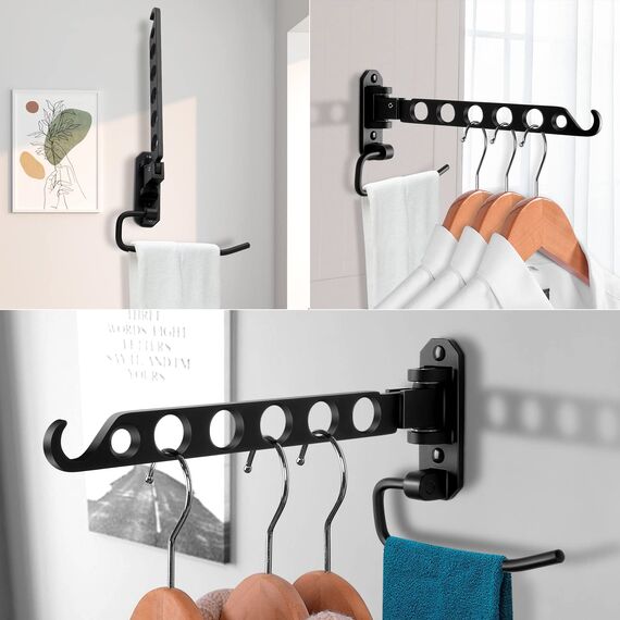JOLY FANG Kleiderhaken klappbar, Wand Kleiderständer Wandhaken Klapphaken für Balkon Badezimmer Waschküche (Schwarz-U, 1 Stück)
