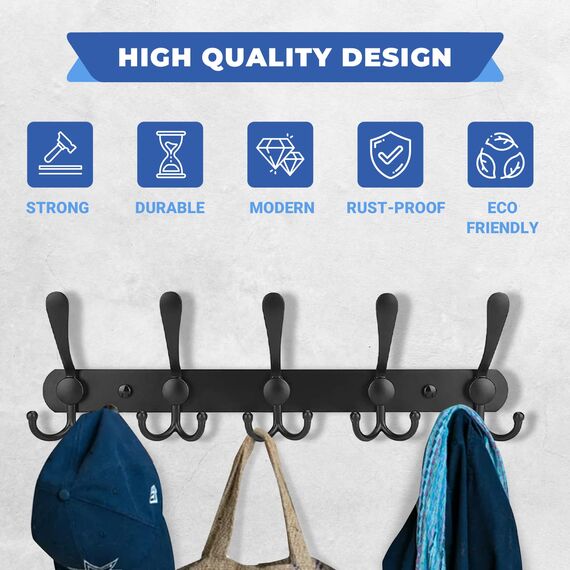 GlazieVault Kleiderhaken wand - Garderobenleiste Edelstahl (2 Stuck), Garderobenhaken Schwere, Garderobe Wandhaken, Wandgarderobe, Hakenleiste (Schwarz)