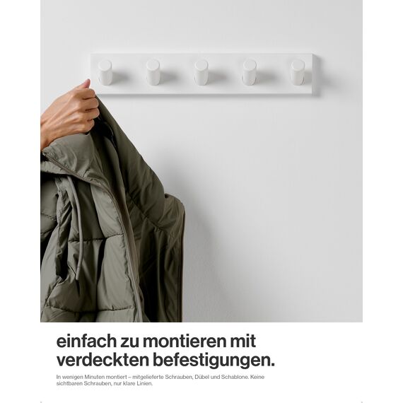 LARHN Garderobenleiste Weiß mit 5 Haken XL (2 Stk.), 42cm - Wandgarderobe, Jackenhalter Wand, Hakenleiste Garderobe Wand, Kleiderhaken, Garderobenhaken