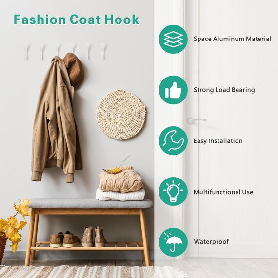 Kssvzz 8 Stück Garderobenhaken Weiß, Versteckte Kleiderhaken Wand, Hochwertiger Kleiderhaken Garderobe zum Schrauben, Moderne Wandhaken zum Aufhängen von Kleidung, Mantel, Schal, Tasche
