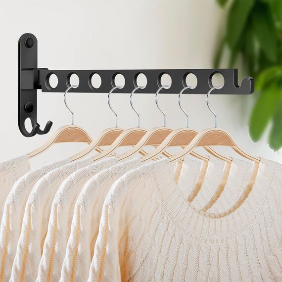 JOLY FANG Kleiderhaken klappbar, Wand Kleiderständer Wandhaken Klapphaken für Balkon Badezimmer Waschküche(Schwarz, 8 Löcher)