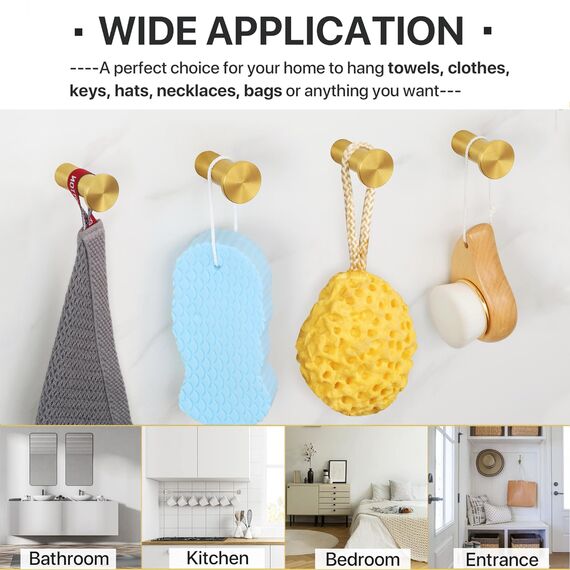 SAYAYO Garderobenhaken Edelstahl, Kleiderhaken Wand Haken zum Schrauben Handtuchhaken Wandhaken Garderobe Sonnengolden 2 Stück für Badezimmer, Küche, Schlafzimmer