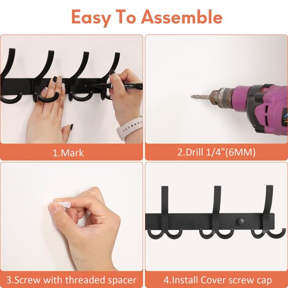 Optish 2 Stück Garderobenhaken mit 15 Haken, Kleiderhaken wand für Schlafzimmer Bad Küche, Hakenleiste Garderobe für Jacken, Mäntel, Taschen, Hüte und Schals bieten (Schwarz)