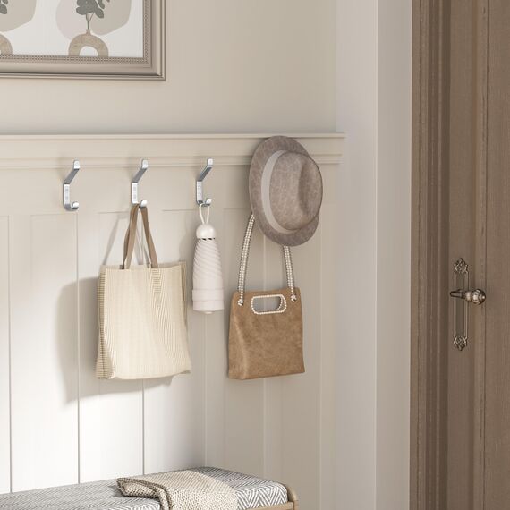 susswiff 10-Stück Garderobenhaken, Kleiderhaken zum Schrauben, Haken für Akustikpaneele, Schlafzimmer, Wohnzimmer, Badezimmer, Wandhaken für Garderobe, Jacken, Hut, Metall, Silber, 10CM