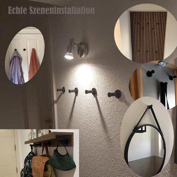 WJUAN 4er Set Garderobenhaken Edelstahl Schwarz | 53mm Handtuchhaken | Wandhaken mit 20kg Tragkraft & Montagezubehör | Kleiderhaken für Bad, Küche, Schlafzimmer