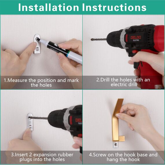 Kssvzz 6 Stück Kleiderhaken Wand zum Bohren-Schrauben unsichtbar, Moderne Garderobenhaken Garderobenleiste Wand für Jacken, Mäntel, Cap, Schals, Handtuch, Handtaschen und Mehr, Gold