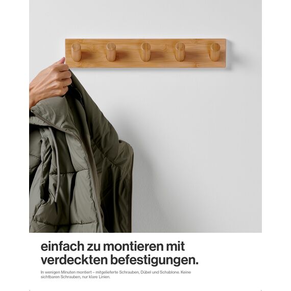 LARHN Garderobenleiste Holz mit 5 Haken XL (2 Stk.), 42cm - Wandgarderobe, Jackenhalter Wand, Hakenleiste Garderobe Wand, Kleiderhaken, Garderobenhaken