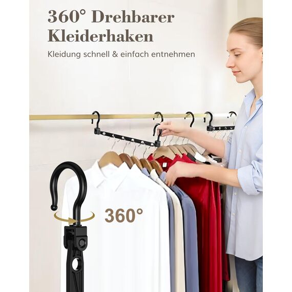 Latoxcaa Platzsparende Kleiderbügel, 8 Stück Magic Hangers mit 6 Löchern & 360° Drehhaken, Stabile Haken für Schwere Kleidung, Schrank Organizer, ideal für Studenten Mädchenzimmer, Schwarz