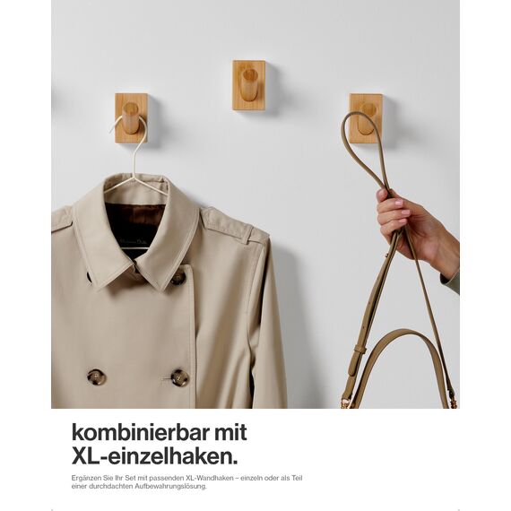 LARHN Garderobenleiste Holz mit 5 Haken XL (2 Stk.), 42cm - Wandgarderobe, Jackenhalter Wand, Hakenleiste Garderobe Wand, Kleiderhaken, Garderobenhaken