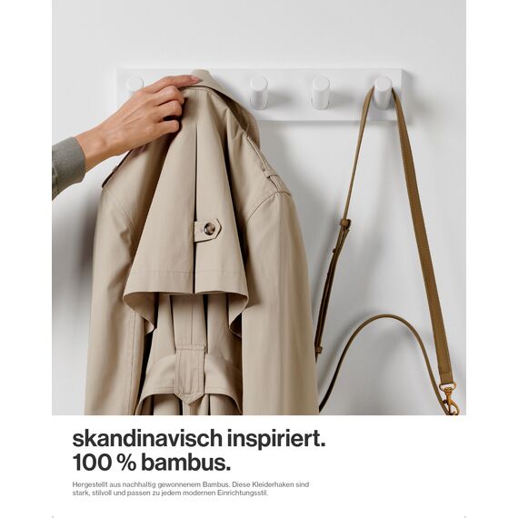 LARHN Garderobenleiste Weiß mit 5 Haken XL, 42cm - Wandgarderobe, Jackenhalter Wand, Hakenleiste Garderobe Wand, Kleiderhaken, Garderobenhaken