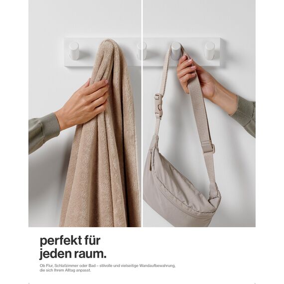 LARHN Garderobenleiste Weiß mit 5 Haken XL (2 Stk.), 42cm - Wandgarderobe, Jackenhalter Wand, Hakenleiste Garderobe Wand, Kleiderhaken, Garderobenhaken