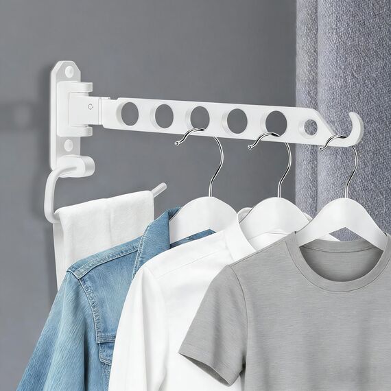 JOLY FANG Kleiderhaken klappbar, Wand Kleiderständer Wandhaken Klapphaken für Balkon Badezimmer Waschküche (1 Stück, Weiß-U), ZDYJ-01