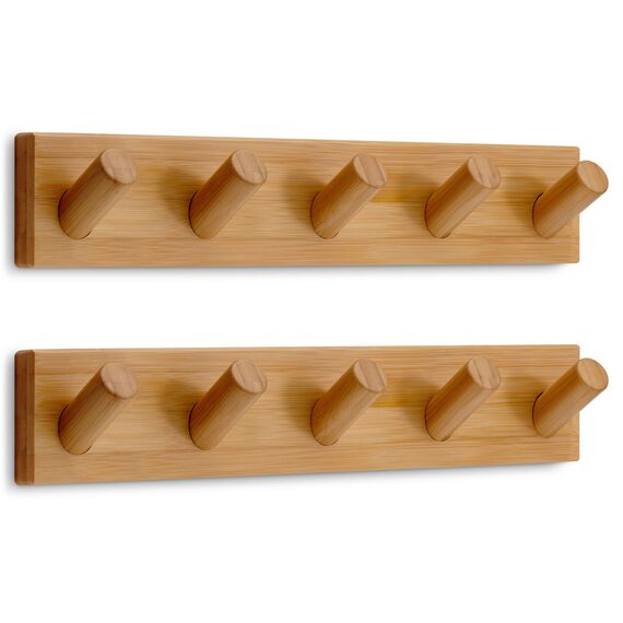 LARHN Garderobenleiste Holz mit 5 Haken XL (2 Stk.), 42cm - Wandgarderobe, Jackenhalter Wand, Hakenleiste Garderobe Wand, Kleiderhaken, Garderobenhaken