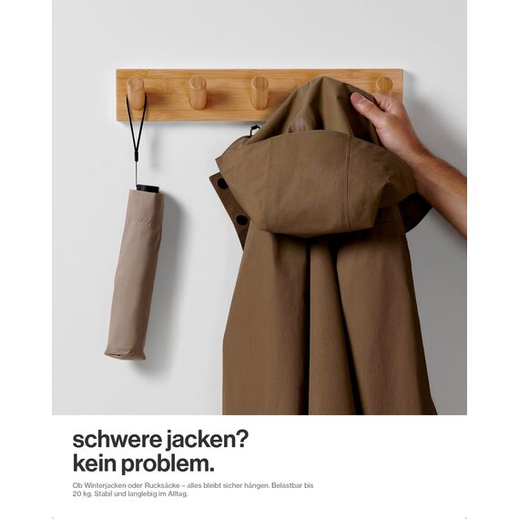 LARHN Garderobenleiste Holz mit 5 Haken XL (2 Stk.), 42cm - Wandgarderobe, Jackenhalter Wand, Hakenleiste Garderobe Wand, Kleiderhaken, Garderobenhaken