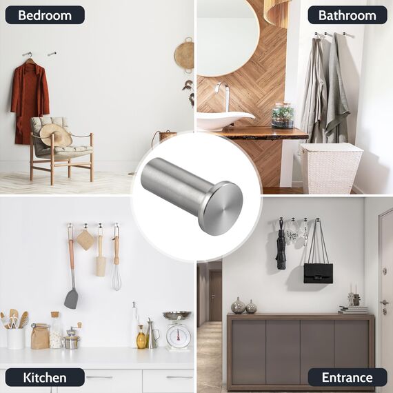 SAYAYO Garderobenhaken Edelstahl, Kleiderhaken Wand Haken zum Schrauben Handtuchhaken Wandhaken Garderobe Gebürstet 4 Stück für Badezimmer, Küche, Schlafzimmer, EGOY001Y-LS-4P