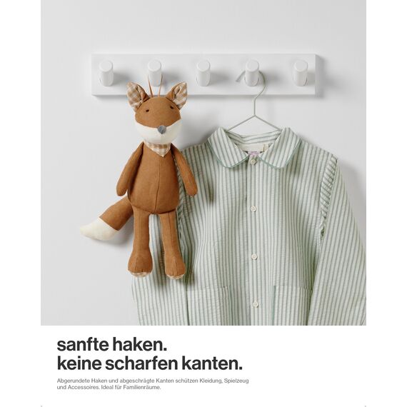 LARHN Garderobenleiste Weiß mit 5 Haken XL (2 Stk.), 42cm - Wandgarderobe, Jackenhalter Wand, Hakenleiste Garderobe Wand, Kleiderhaken, Garderobenhaken