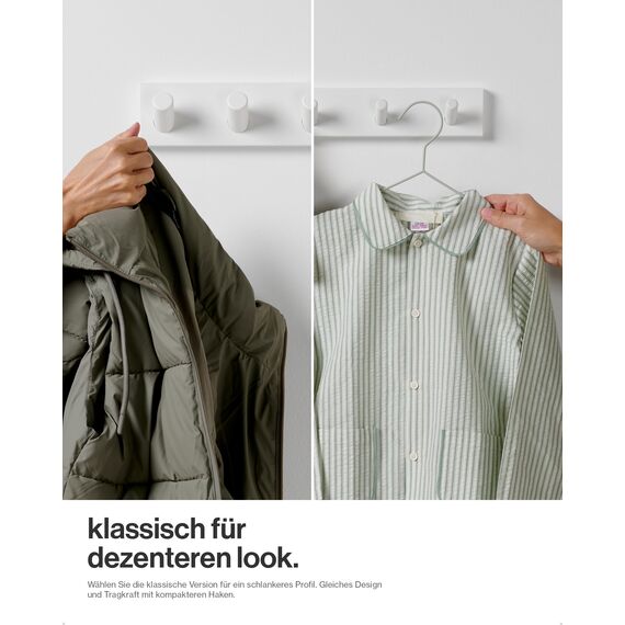 LARHN Garderobenleiste Weiß mit 5 Haken XL (2 Stk.), 42cm - Wandgarderobe, Jackenhalter Wand, Hakenleiste Garderobe Wand, Kleiderhaken, Garderobenhaken