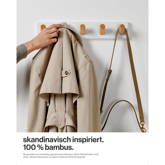 LARHN Garderobenleiste Weiß mit 5 Haken XL (2 Stk.), 42cm - Wandgarderobe, Jackenhalter Wand, Hakenleiste Garderobe Wand, Kleiderhaken, Garderobenhaken