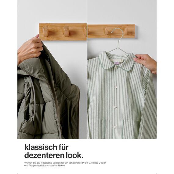 LARHN Garderobenleiste Holz mit 5 Haken XL (2 Stk.), 42cm - Wandgarderobe, Jackenhalter Wand, Hakenleiste Garderobe Wand, Kleiderhaken, Garderobenhaken