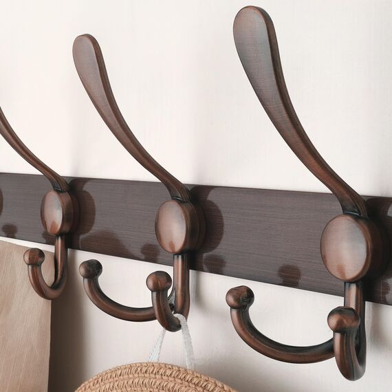 Dseap Garderobenleiste - Schwerlast Garderobenhaken Mit 5 Dreifachhaken, Edelstahl Wandgarderobe, Kleiderhaken Wand, Hakenleiste Garderobe für Mantel Hut Handtuch Handtasche, Antikes Kupfer