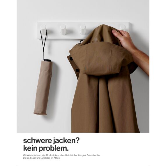 LARHN Garderobenleiste Weiß mit 5 Haken XL (2 Stk.), 42cm - Wandgarderobe, Jackenhalter Wand, Hakenleiste Garderobe Wand, Kleiderhaken, Garderobenhaken