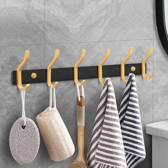 MEIJO Garderobenhaken Edelstahl, Hakenleiste Kleiderhaken Wand mit 8 Haken, Garderobe Garderobenleiste Wandgarderobe für Schlafzimmer Bad Küche (8 Haken 2 Stück, Schwarz & Golden)