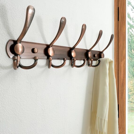 Dseap Garderobenleiste - Schwerlast Garderobenhaken Mit 5 Dreifachhaken, Edelstahl Wandgarderobe, Kleiderhaken Wand, Hakenleiste Garderobe für Mantel Hut Handtuch Handtasche, Antikes Kupfer