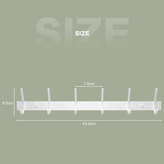Dripex Garderobenleiste Rostfrei Edelstahl Kleiderhaken Garderobenhaken Doppelhaken bis zu 30kg belastbar Haken Weiß, 6 Haken 2 Stück