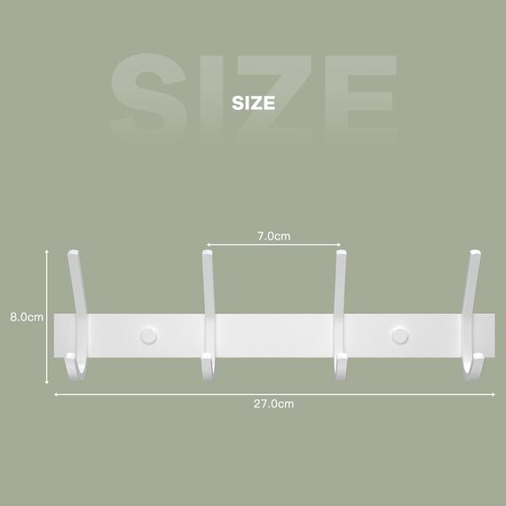 Dripex Garderobenleiste Rostfrei Edelstahl Kleiderhaken Garderobenhaken Doppelhaken bis zu 20kg belastbar Haken Weiß, 4 Haken 2 Stück