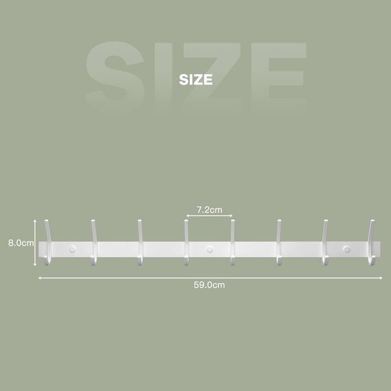 Dripex Garderobenleiste Rostfrei Edelstahl Kleiderhaken Garderobenhaken Doppelhaken bis zu 30kg belastbar Haken Weiß, 8 Haken