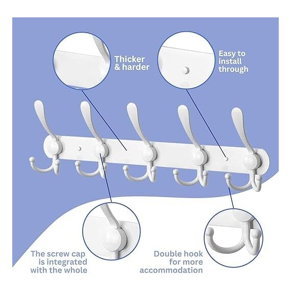 GlazieVault Kleiderhaken zur Wandmontage, Edelstahlgarderobe, robust, Premium-Design, rostfrei, 2 Stück, Weiß-3