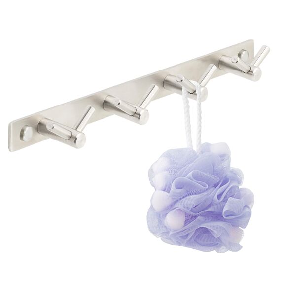 Stahlia Hakenleiste EDELSTAHL gebürstet Garderobenleiste 4x Haken (L: 310mm) Modell:AURORA Wandgarderobe mit 1/4/6/8/10 Kleiderhaken Garderobenhaken Wandhaken