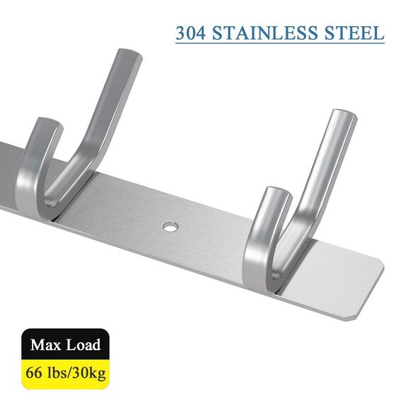 Dripex Hakenleiste Rostfrei Edelstahl Kleiderhaken Garderobenhaken gebürstete Optik Doppelhaken bis zu 30kg belastbar Haken (Silber, 6 Haken)