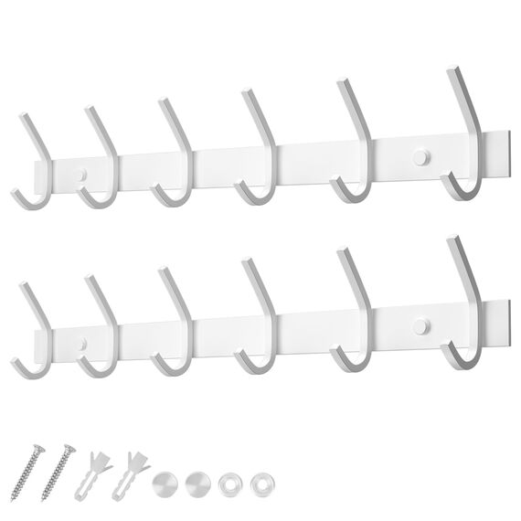 Dripex Garderobenleiste Rostfrei Edelstahl Kleiderhaken Garderobenhaken Doppelhaken bis zu 30kg belastbar Haken Weiß, 6 Haken 2 Stück