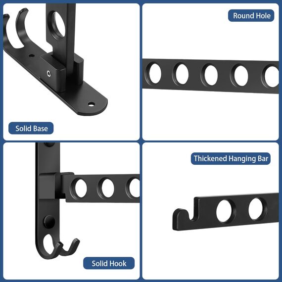 TINIFO Kleiderhaken Klappbar, Wand Kleiderständer Kleiderlüfter Wandhaken Klappbar, Klapphaken für Balkon Waschküche Badezimmer (Schwarz)
