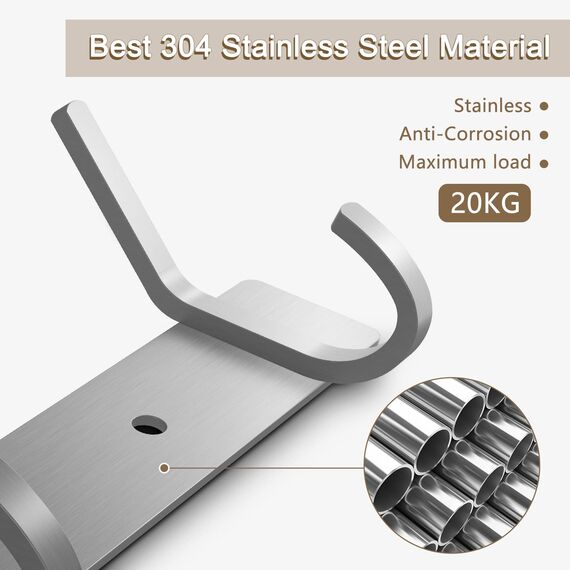 Dripex Garderobenhaken 4 Haken Garderobenleiste Edelstahl Gebürstet für Jacken Kleider bis zu 30kg belastbar Hakenleiste für Flur Vorzimmer 27cm (Silber, 1 Stück)