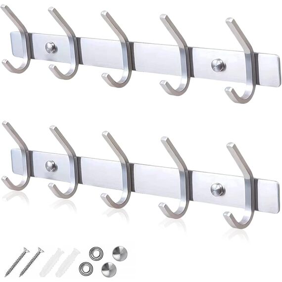 GlazieVault Kleiderhaken wand - Garderobenleiste Edelstahl (2 Stuck), Garderobenhaken Schwere, Garderobe Wandhaken, Wandgarderobe, Hakenleiste (Silbernes J)