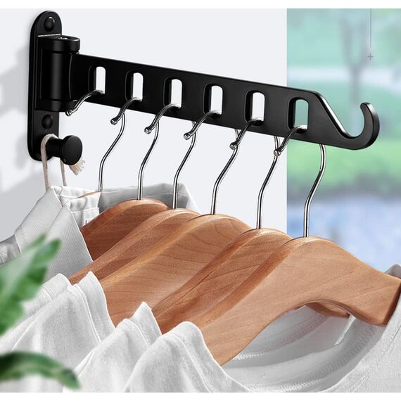 ZUIMENG Wand Kleiderständer Klappbar, 180°Drehbare Kleiderhaken kleiderstange, Wandhaken Hakenleiste Garderobenhaken kleiderlüfter für Balkon Waschküche Badezimmer (Schwarz, 1 Stück)