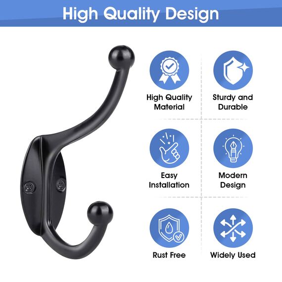 GlazieVault Black Kleiderhaken für die Wand – Garderobe (10 Stück) – Robuste wandmontierte Kleiderhaken für den Kleiderschrank Wandhaken, Wandgarderobe, Hakenleiste