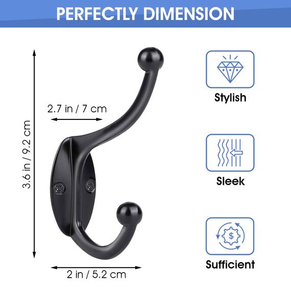 GlazieVault Black Kleiderhaken für die Wand – Garderobe (10 Stück) – Robuste wandmontierte Kleiderhaken für den Kleiderschrank Wandhaken, Wandgarderobe, Hakenleiste