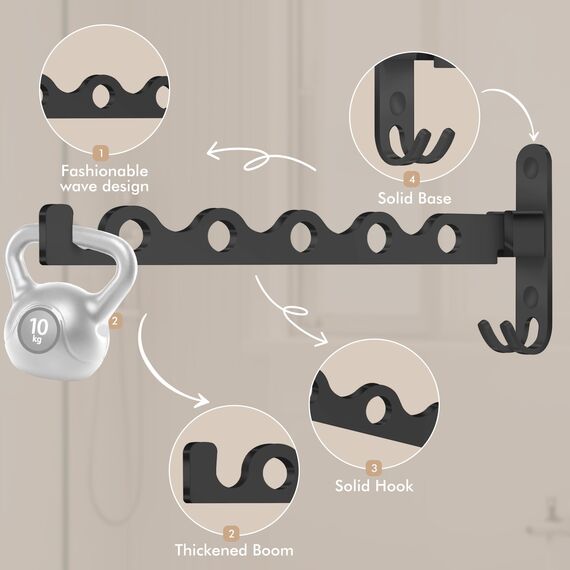 MEIJO Kleiderhaken Klappbar, Kleiderlüfter Kleiderständer Wand Klapphaken Wandhaken Balkon kleiderstange für Waschküche Schlafzimmer Badezimmer (Schwarz)