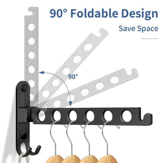 TINIFO Kleiderhaken Klappbar, Wand Kleiderständer Kleiderlüfter Wandhaken Klappbar, Klapphaken für Balkon Waschküche Badezimmer (Schwarz)