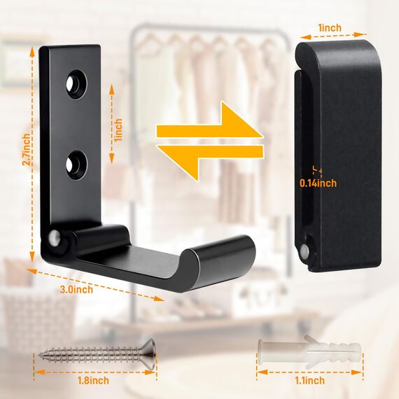 La Llareta 4 Stücke Kopfhörer Wandhalterung, Faltbarer Wandhaken, Kopfhörer Halter, Aluminiumlegierung, mit Schrauben, Kleiderhaken für Büro, Küche, Mantel, Hut (Schwarz)