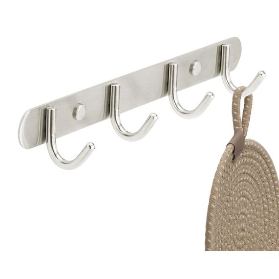 Stahlia Hakenleiste EDELSTAHL gebürstet Garderobenleiste 4x Haken (L: 270mm) Modell:GRETA Wandgarderobe mit 1/4/6/8/10 Kleiderhaken Garderobenhaken Wandhaken