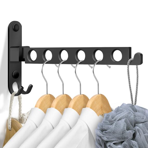 TINIFO Kleiderhaken Klappbar, Wand Kleiderständer Kleiderlüfter Wandhaken Klappbar, Klapphaken für Balkon Waschküche Badezimmer (Schwarz)